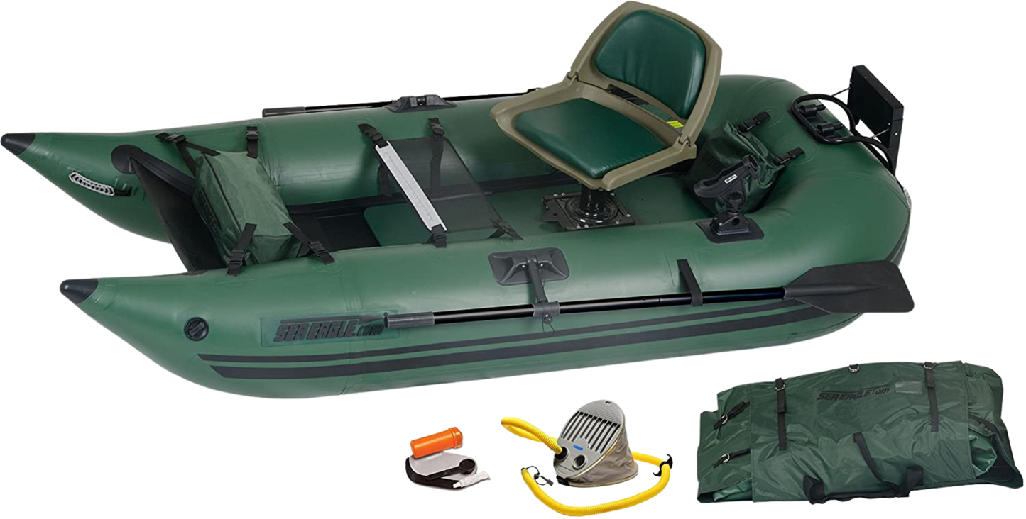 Sea Eagle 285 Inflatable Portable Frameless Fishing Pontoon Boat Pro Package Green New - 285FPBK_P