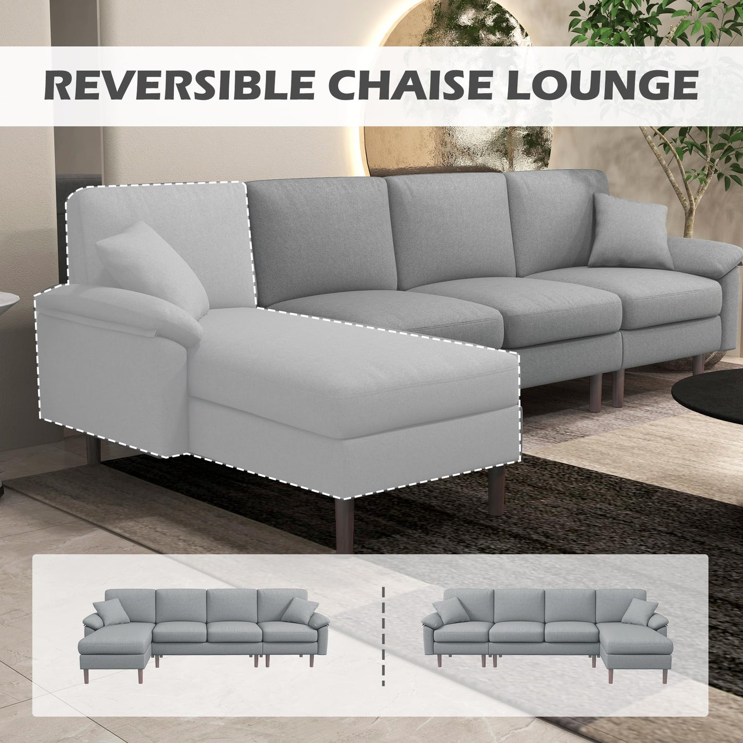 HomCom Reversible L-Shaped Sleeper Sectional Sofa, Gray - B0CVX1N2B8