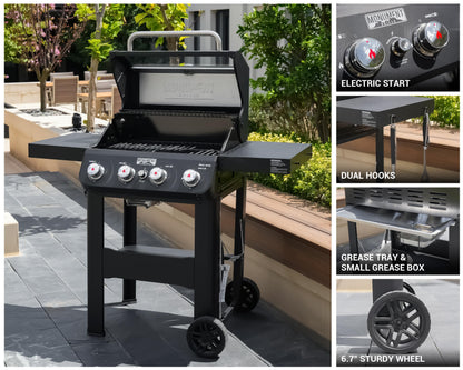 "Monument 4-Burner Propane Grill, Black SS, Clearview Lid, Foldable Shelf, w/ Cover – Mesa420MF (B0DFC2W299)"