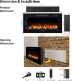 PuraFlame Alice Electric Fireplace 40" Recessed with Heater 1500W New - RF172B