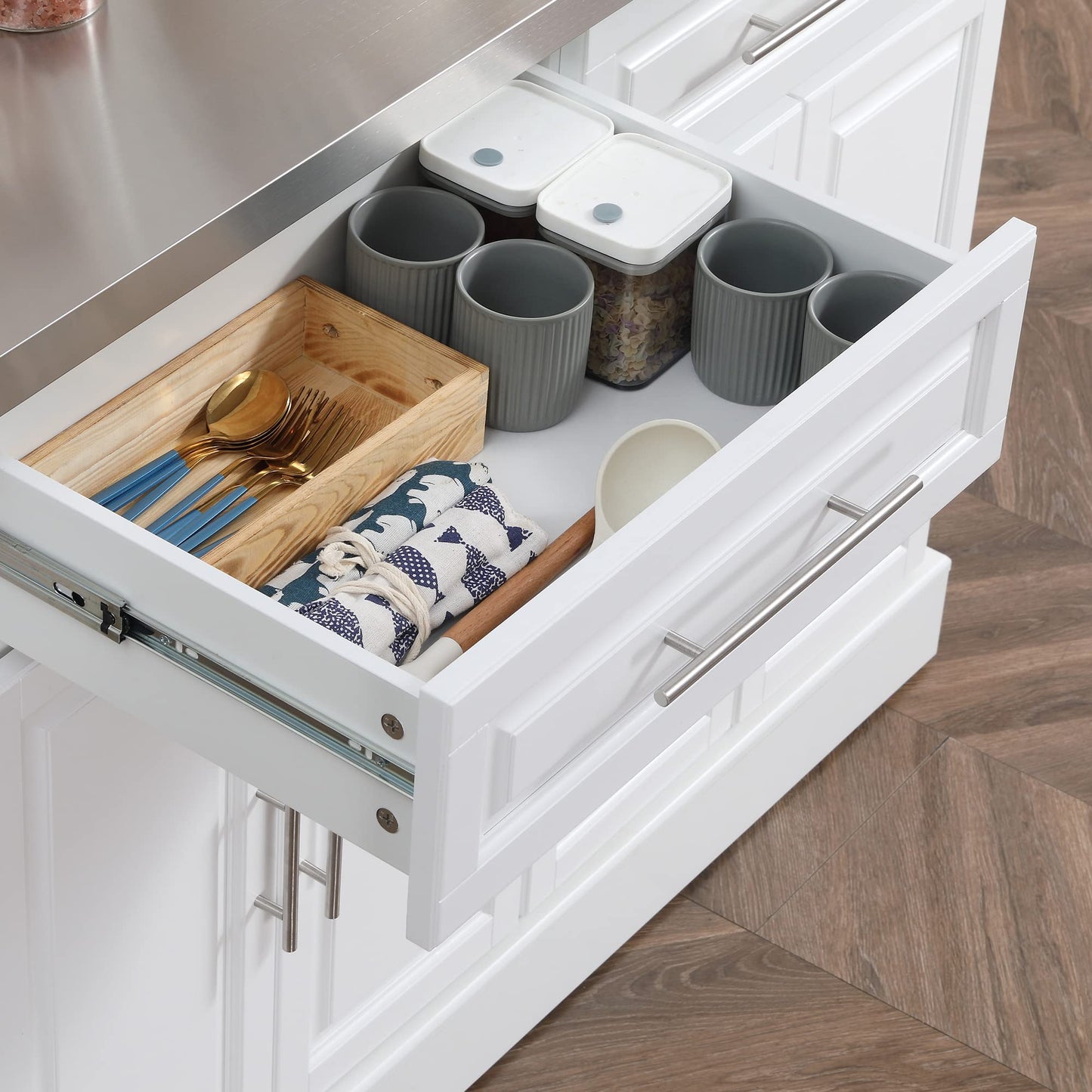 HomCom Rolling Kitchen Island with Storage, Portable Kitchen Cart with Stainless Steel Top - B072NZ5T92