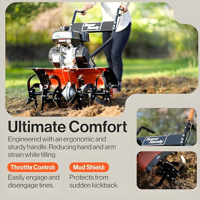 Super Handy GUO093 RotoTiller Cultivator 27” Width 7HP 209cc 4 Stroke Gas Motor 6 Steel Adjustable Tines New