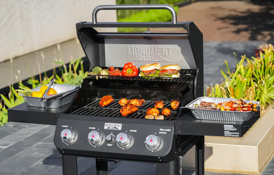 "Monument 4-Burner Propane Grill, Black SS, Clearview Lid, Foldable Shelf, w/ Cover – Mesa420MF (B0DFC2W299)"