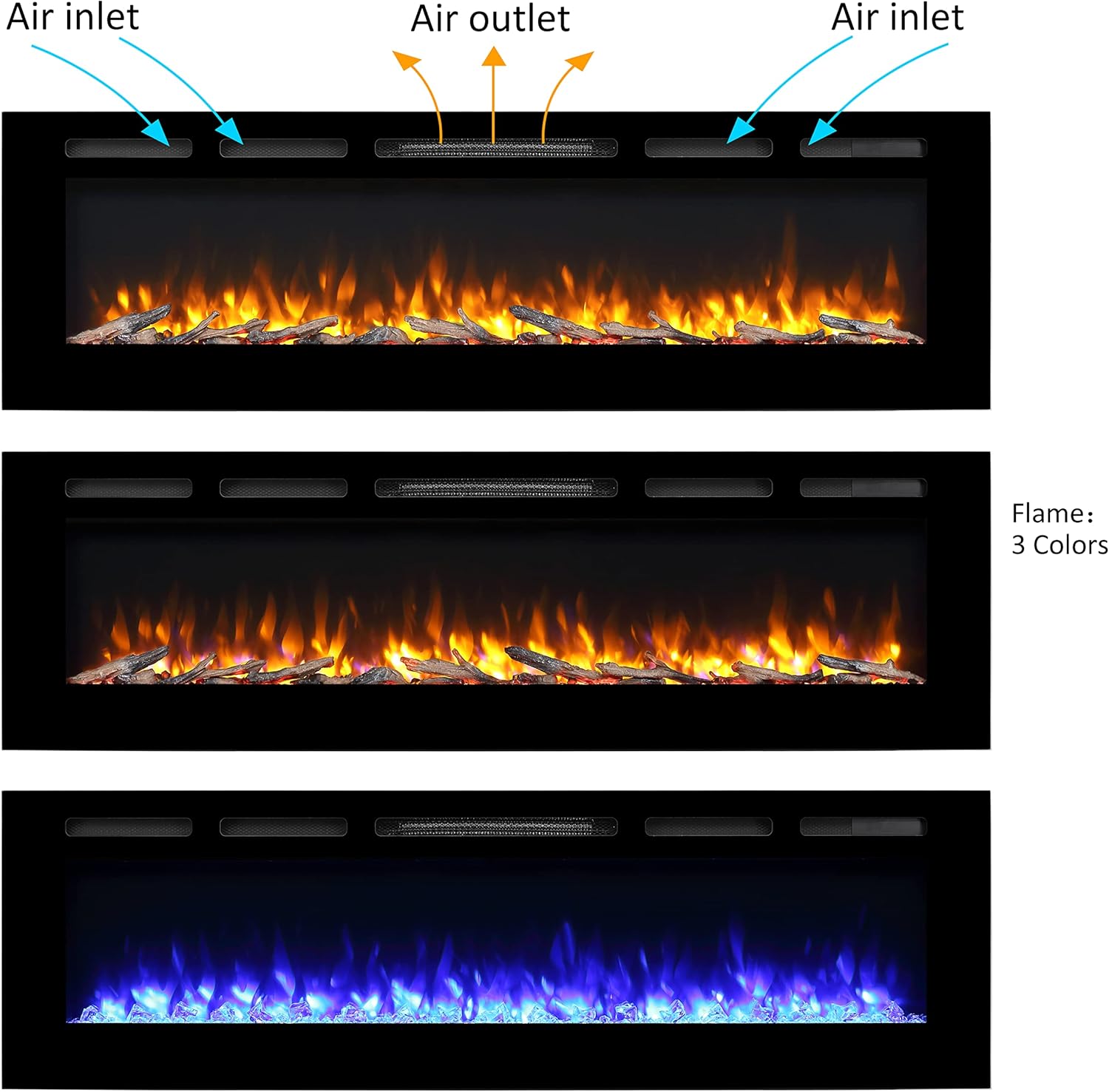 PuraFlame Alice Electric Fireplace 68" Recessed with Heater 1500W New - RF175B