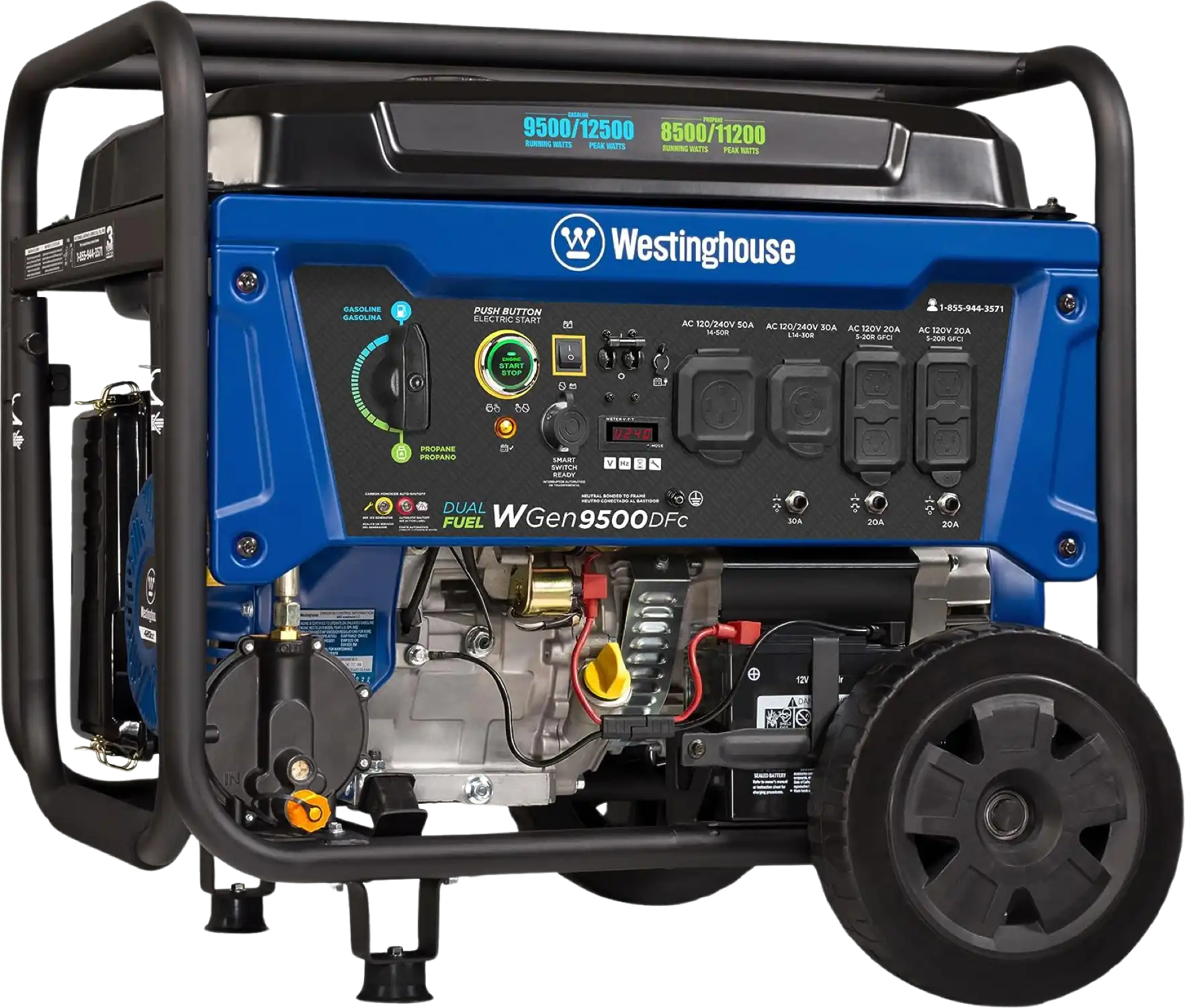 Westinghouse Generator 9500W/12500W 50 Amp Remote Start Dual Fuel with CO Sensor New - WGEN9500DFC