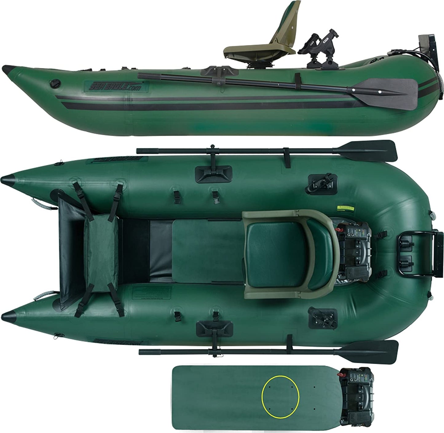 Sea Eagle 285 Inflatable Portable Frameless Fishing Pontoon Boat Pro Package Green New - 285FPBK_P