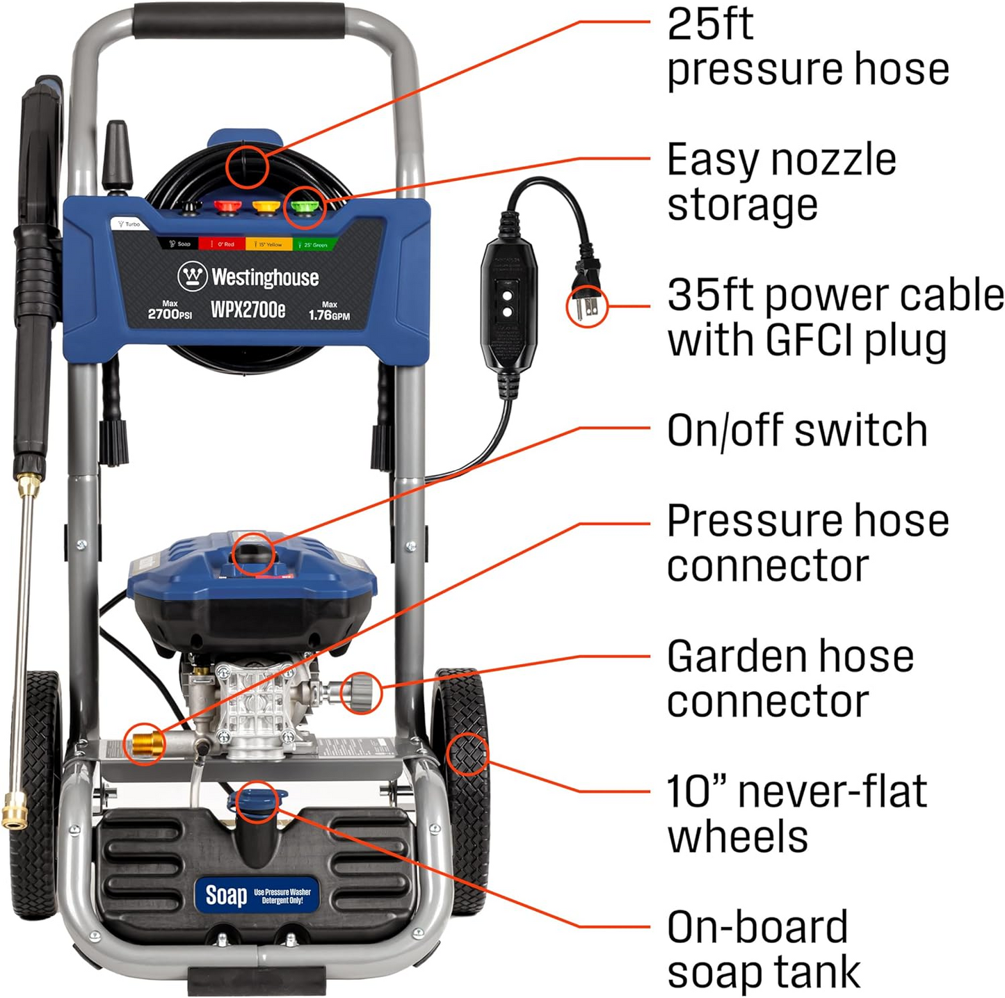Westinghouse Electric Pressure Washer 2700 PSI 1.76 GPM New - WPX2700e
