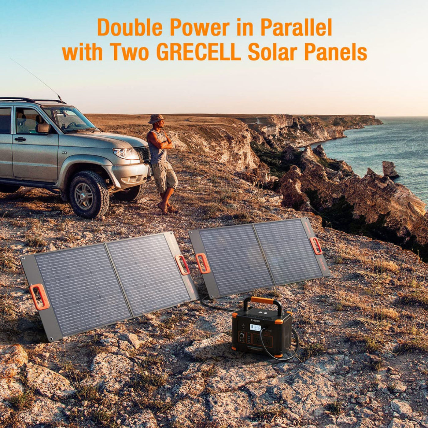 GRECELL 1000W Portable Power Station With Foldable Solar Panel -  GR-SE0003+DYZDB0001AGE*2