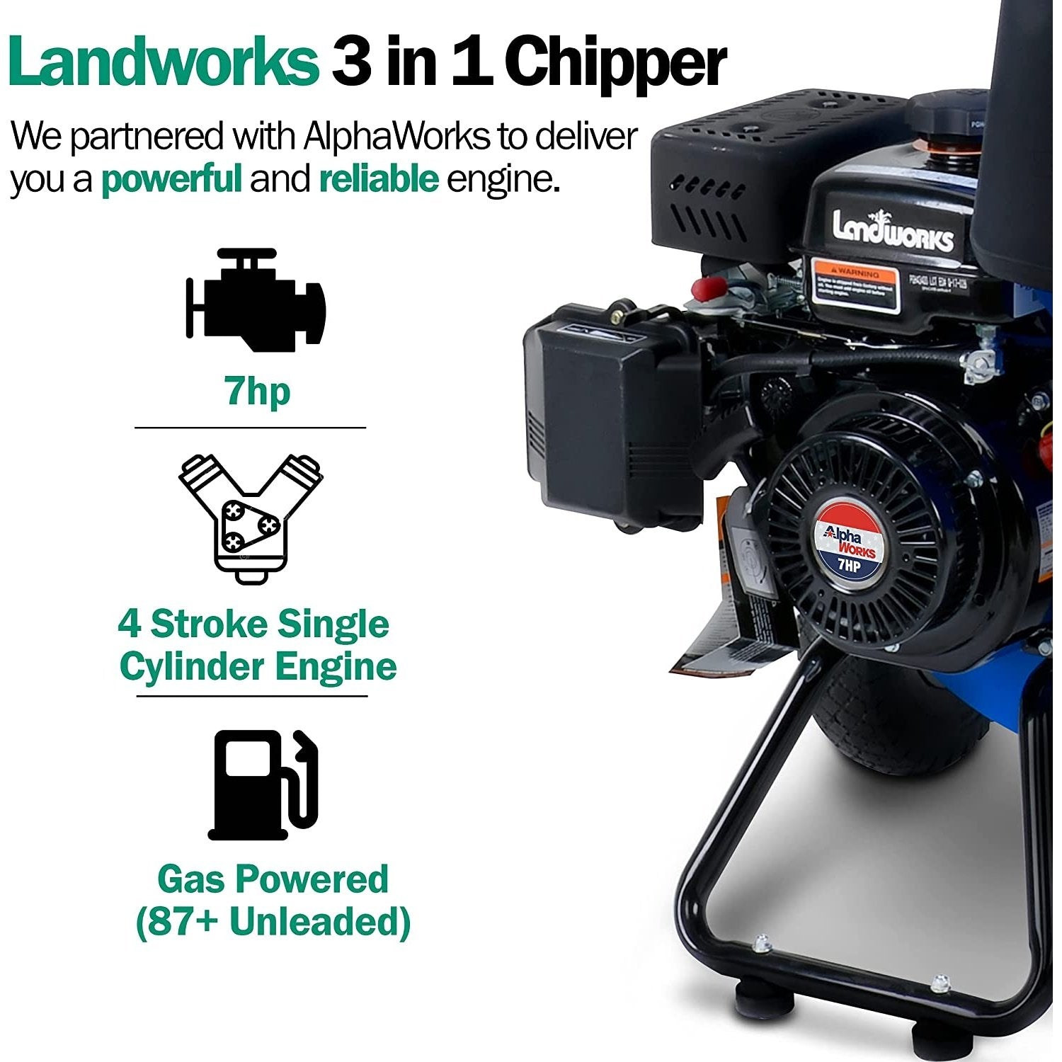 Landworks GUO009 7HP 3 in 1 Multi-Function 3" Inch Max Capacity Wood Chipper Shredder Mulcher New