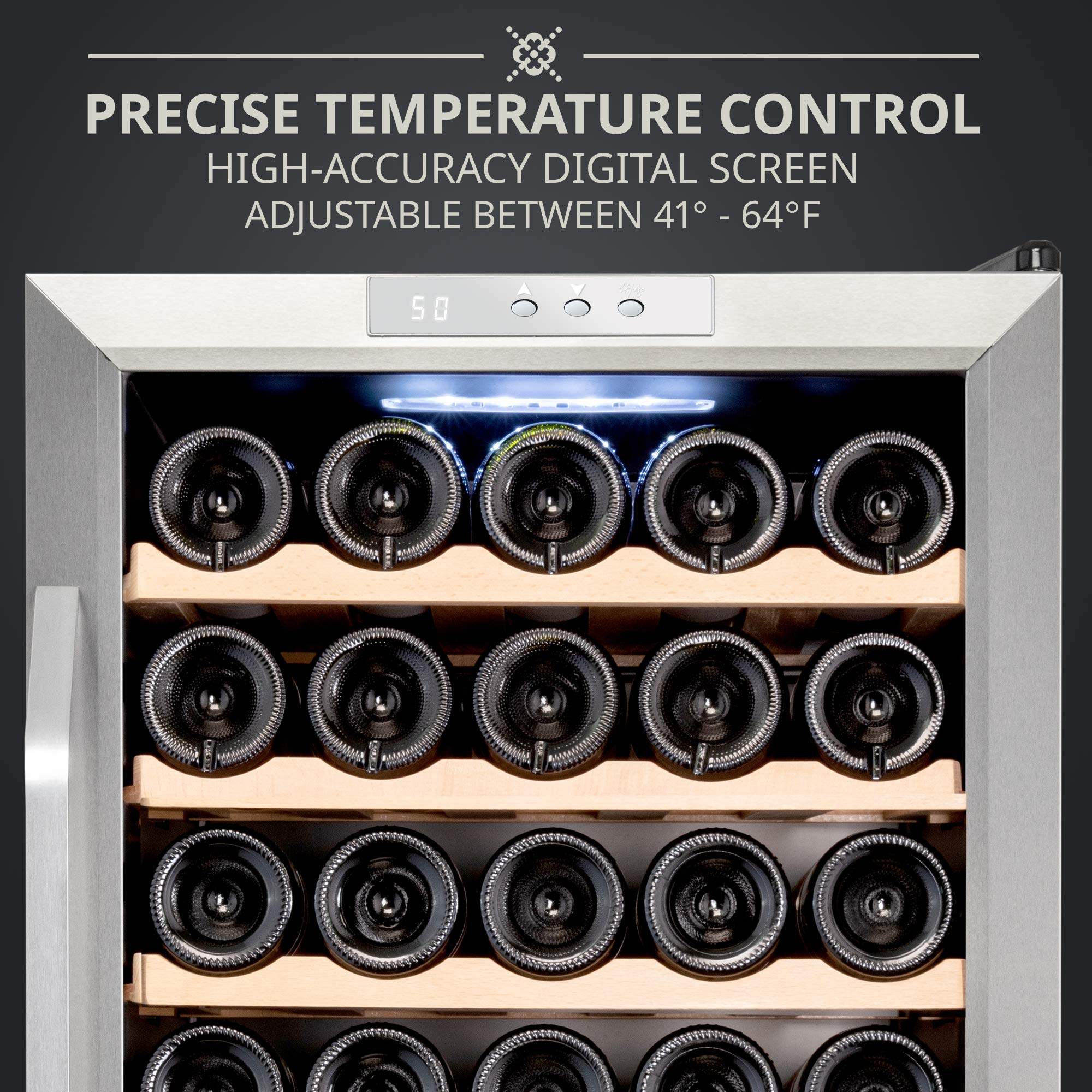 Ivation 34 Bottle Compressor Wine Refrigerator, Freestanding Wine Cooler with Lock, Stainless Steel - IVFWCC341LWSS