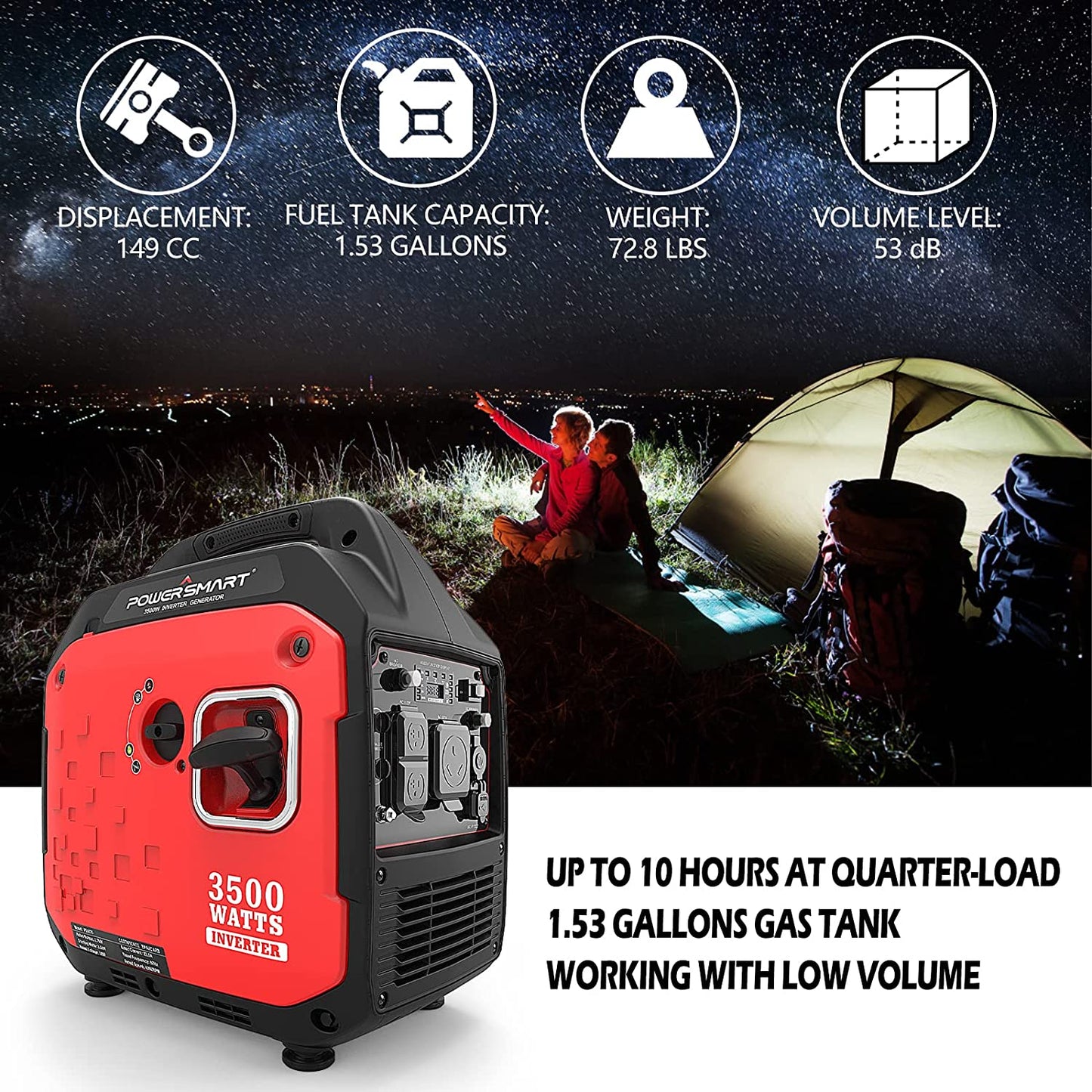Powersmart Inverter Generator 2700/3500W Gas 4 Stroke Recoil Start New - PS5035