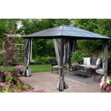 Kozyard 10ftx12ft' Polycarbonate Top Aluminum Permanent Gazebo with a Mosquito Net and Privacy Curtain - KZG811GR