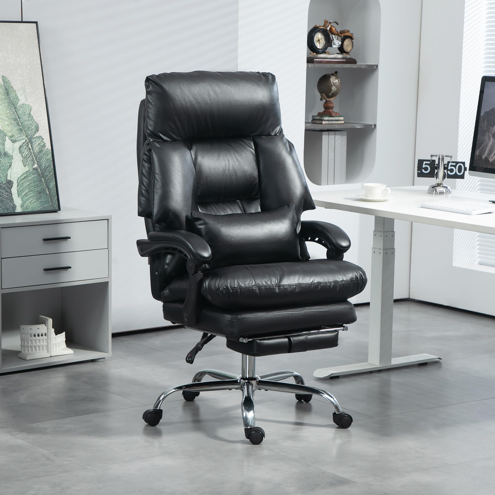 HomCom Overstuffed Executive Office Chair, High Back, Reclining PU Lea ...