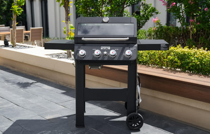 "Monument 4-Burner Propane Grill, Black SS, Clearview Lid, Foldable Shelf, w/ Cover – Mesa420MF (B0DFC2W299)"