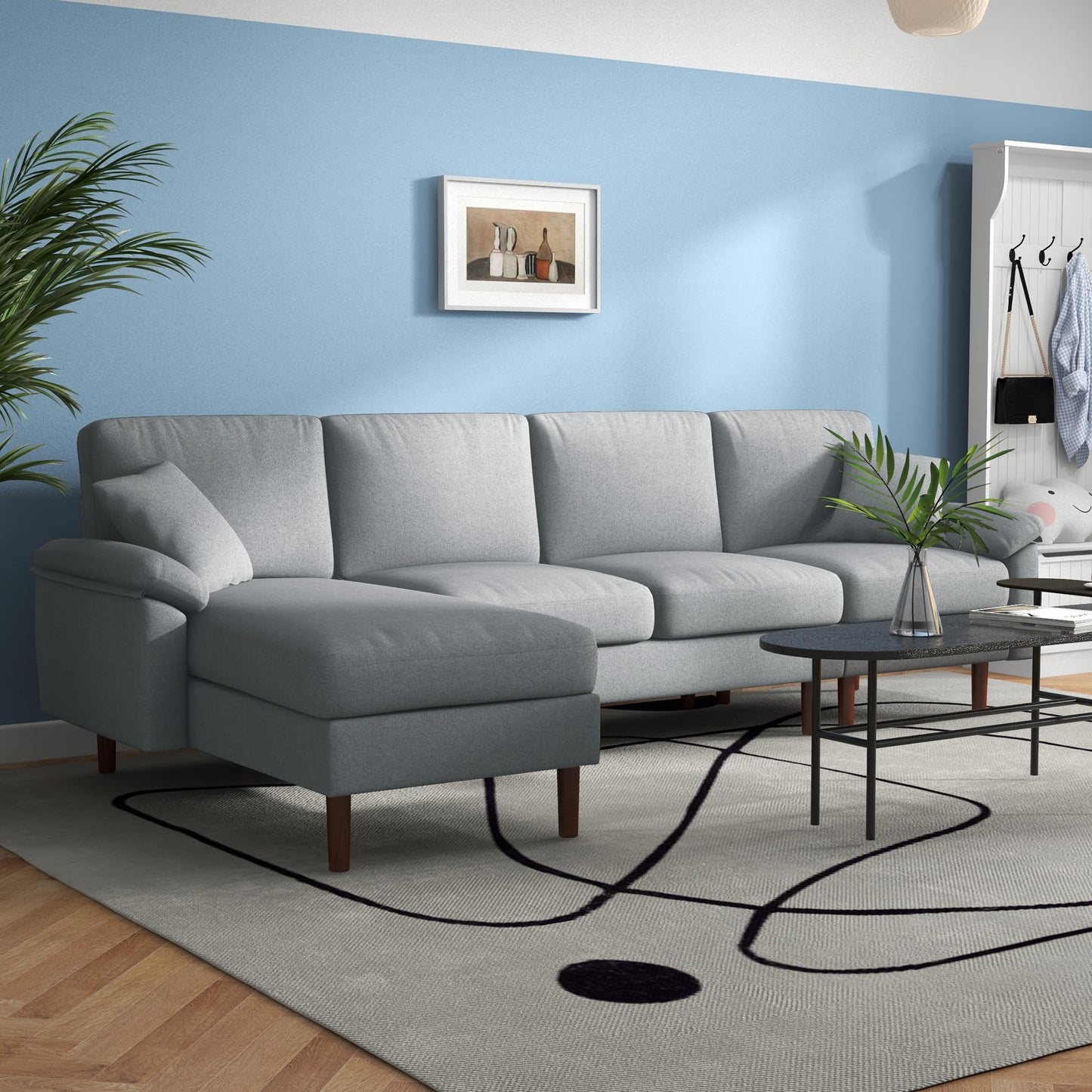 HomCom Reversible L-Shaped Sleeper Sectional Sofa, Gray - B0CVX1N2B8