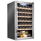 Ivation 34 Bottle Compressor Wine Refrigerator, Freestanding Wine Cooler with Lock, Stainless Steel - IVFWCC341LWSS