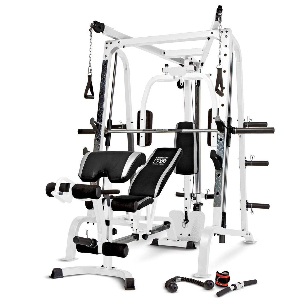 Marcy Pro Smith Cage Workout Machine Total Body Training Home Gym System, White - 84822