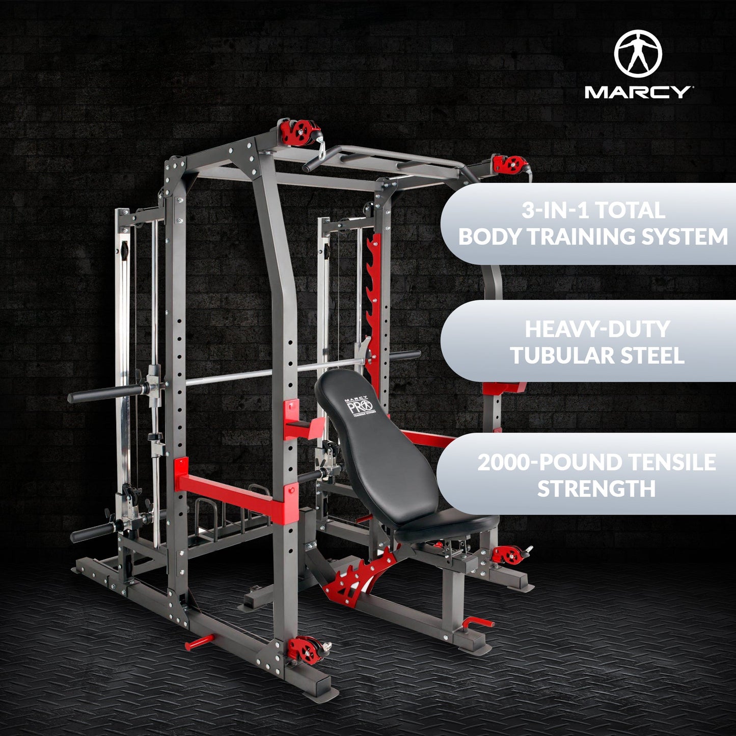 Marcy Pro Smith Machine Weight Bench Home Gym Total Body Workout Training System - 84825