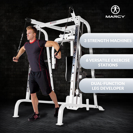 Marcy Pro Smith Cage Workout Machine Total Body Training Home Gym System, White - 84822