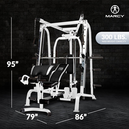 Marcy Pro Smith Cage Workout Machine Total Body Training Home Gym System, White - 84822
