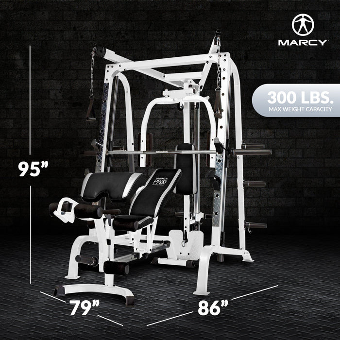 Marcy Pro Smith Cage Workout Machine Total Body Training Home Gym System, White - 84822