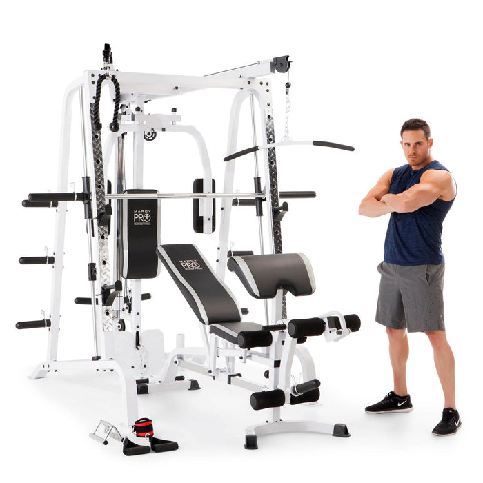 Marcy Pro Smith Cage Workout Machine Total Body Training Home Gym System, White - 84822