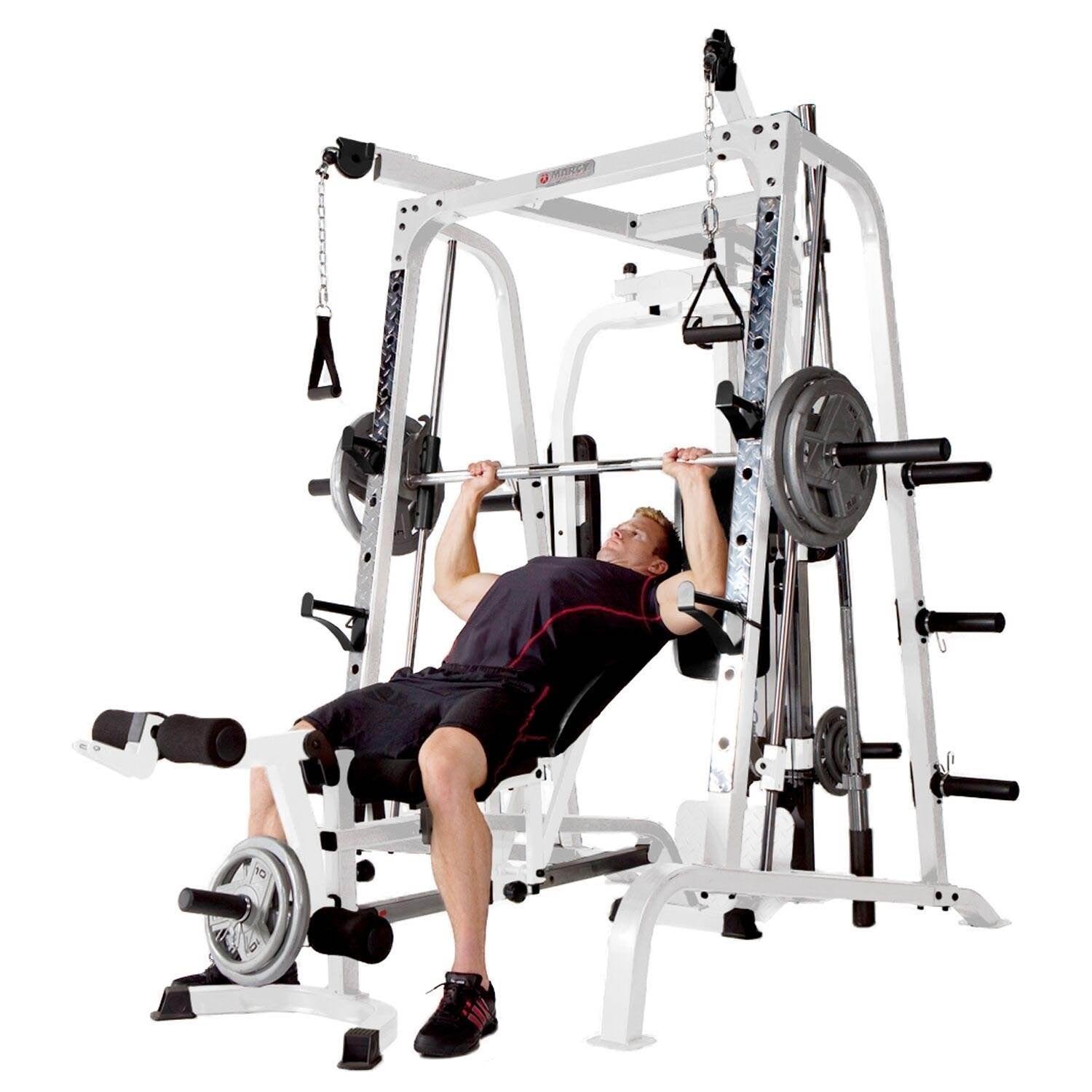 Marcy Pro Smith Cage Workout Machine Total Body Training Home Gym System, White - 84822