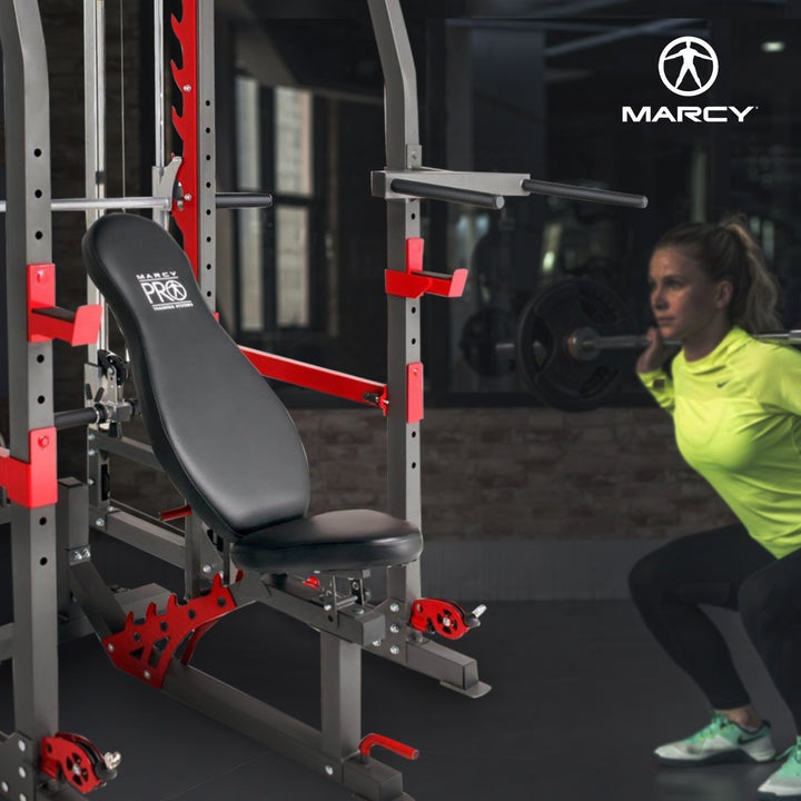 Marcy Pro Smith Machine Weight Bench Home Gym Total Body Workout Training System - 84825