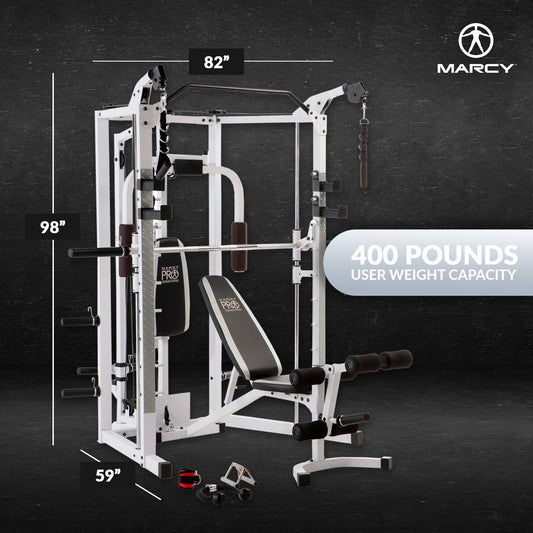 Marcy 5276 Combo Smith Heavy-Duty Total Body Strength Home Gym Machine, White - 84823