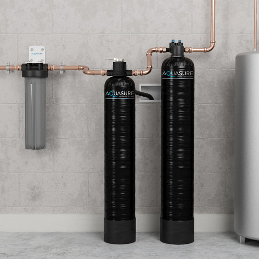 Aquasure Serene Series | 10 GPM Salt-Free Conditioning Bundle with Fortitude Pro Whole House Water Treatment System & Pleated Sediment Pre-Filter - AS-SF10CK