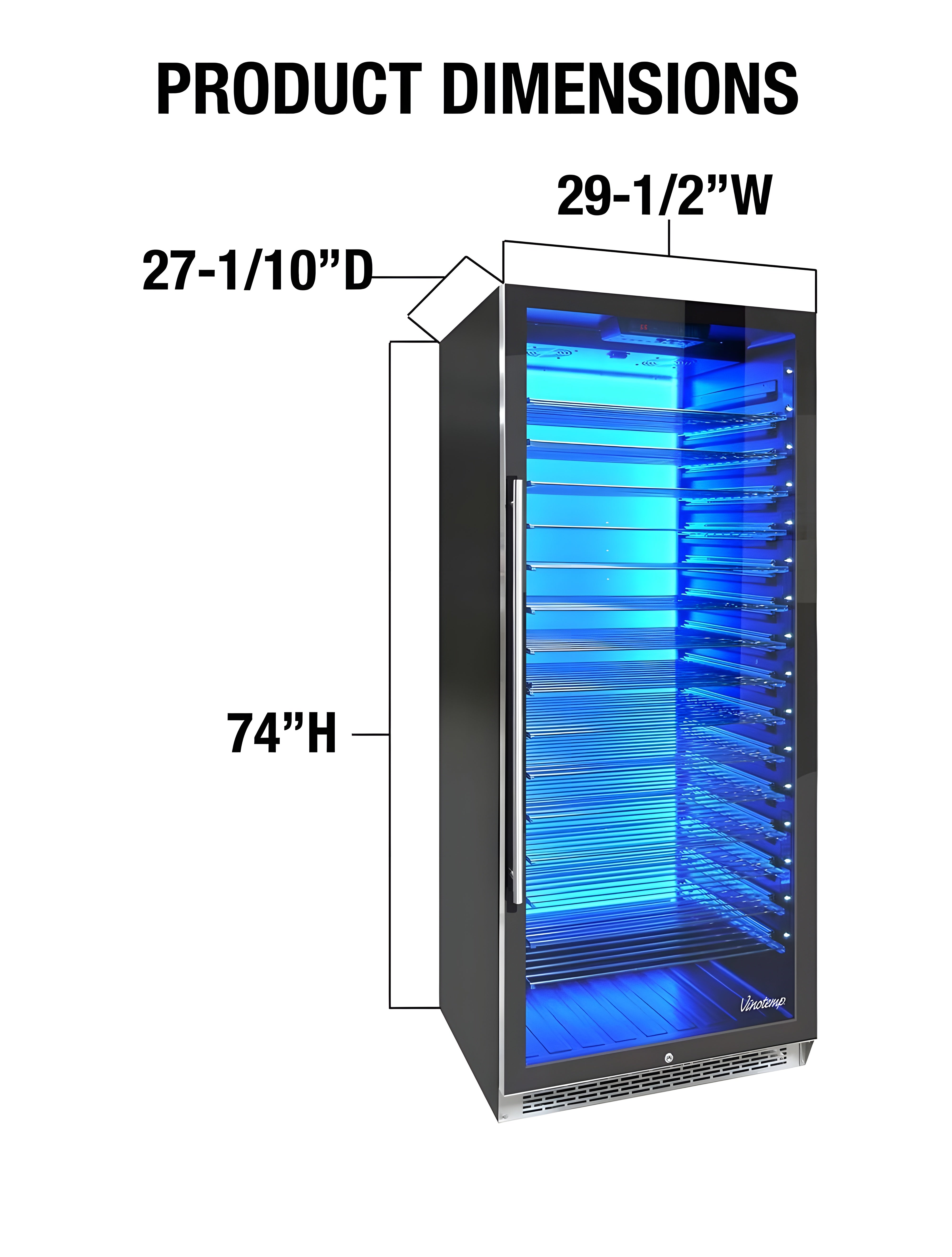 Vinotemp Private Reserve Series 188-Bottle Backlit Panel Commercial 300 Wine Cooler - EL-300COMM