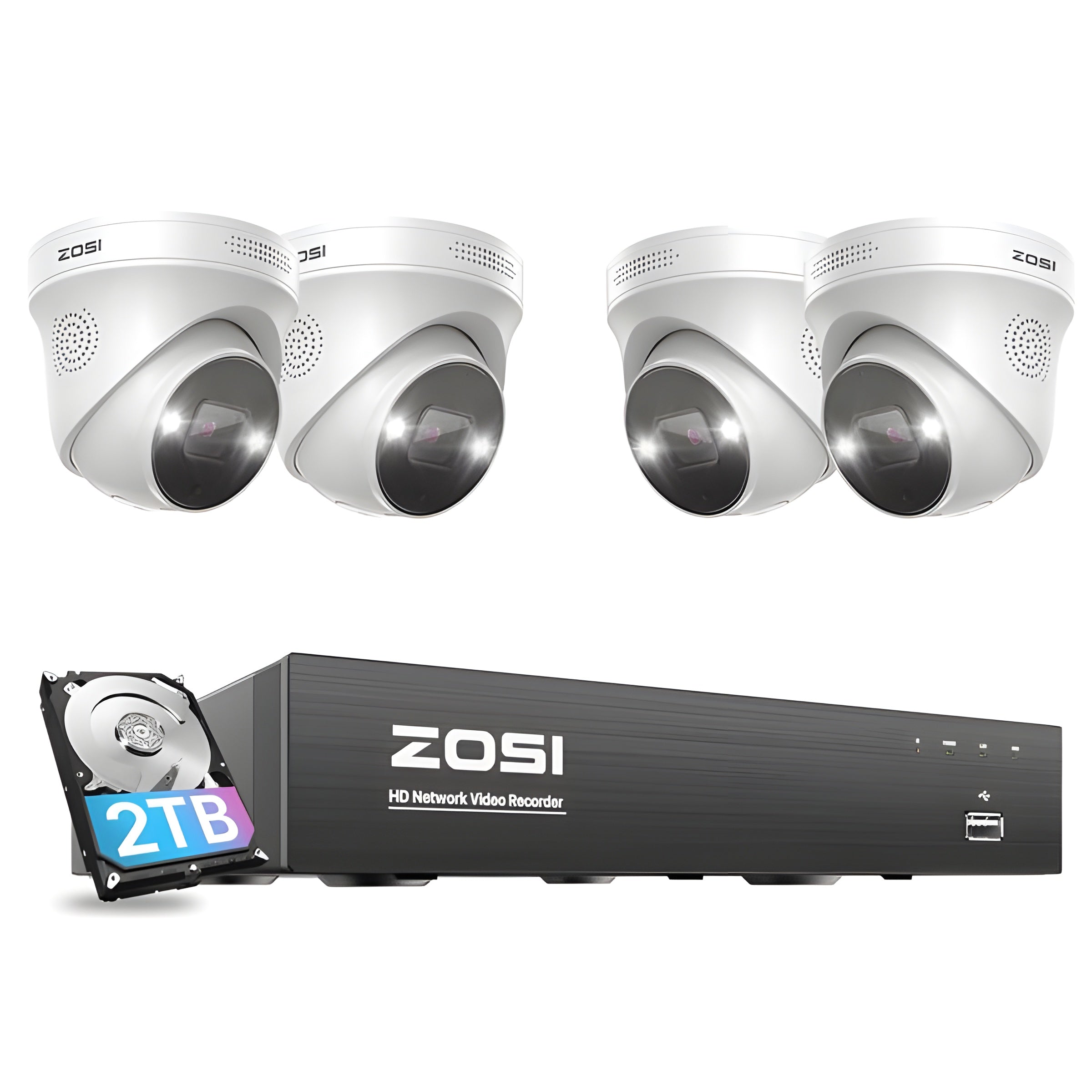 Zosi C225 4K 8 Channel Spotlight PoE Camera System + 2TB Hard Drive - C225