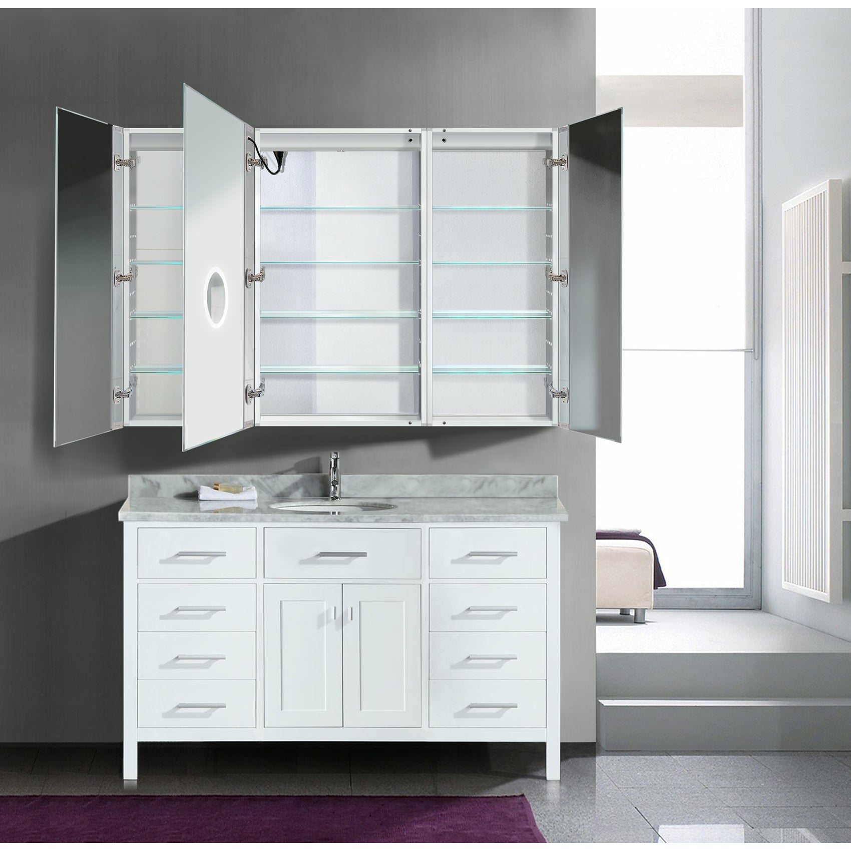 Krugg Svange 6042LLR 60″ X 42″ LED Medicine Cabinet with Dimmer & Defogger SVANGE6042LLR