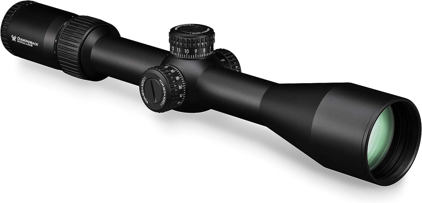 Vortex Optics Diamondback Tactical 6-24x50 EBR-2C (MOA) 30mm Tube Riflescope ( DBK-10028) with 30mm High Rings (1.18in) Set and Free Black Camo Hat Bundle - DBK-10028_TRH-2Pk_121-53-BCA