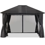 10x12 Outdoor Hardtop Gazebo Aluminum Frame Polycarbonate Top Canopy with Curtains and Netting - B0CHRVHD5S