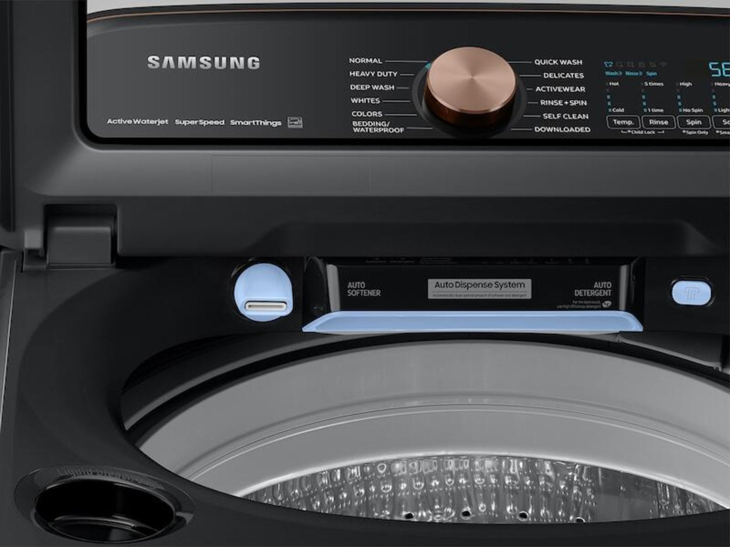 SAMSUNG 5.5 CF SMART TL WASHER W AUTO DISPENSE SYSTEM AND SUPER SPEED - WA55A7700AV-KT