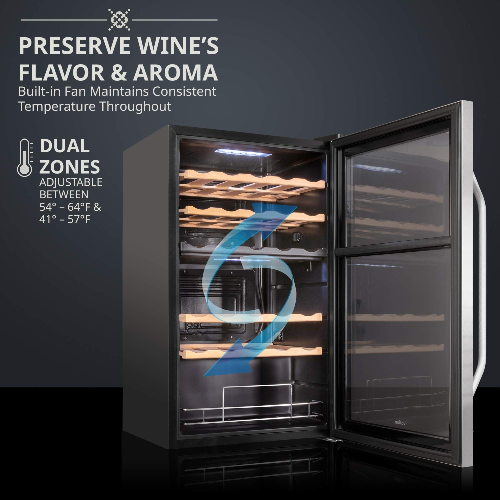 Ivation 33 Bottle Freestanding Wine Refrigerator, Dual Zone Wine Fridge with Lock, Stainless Steel