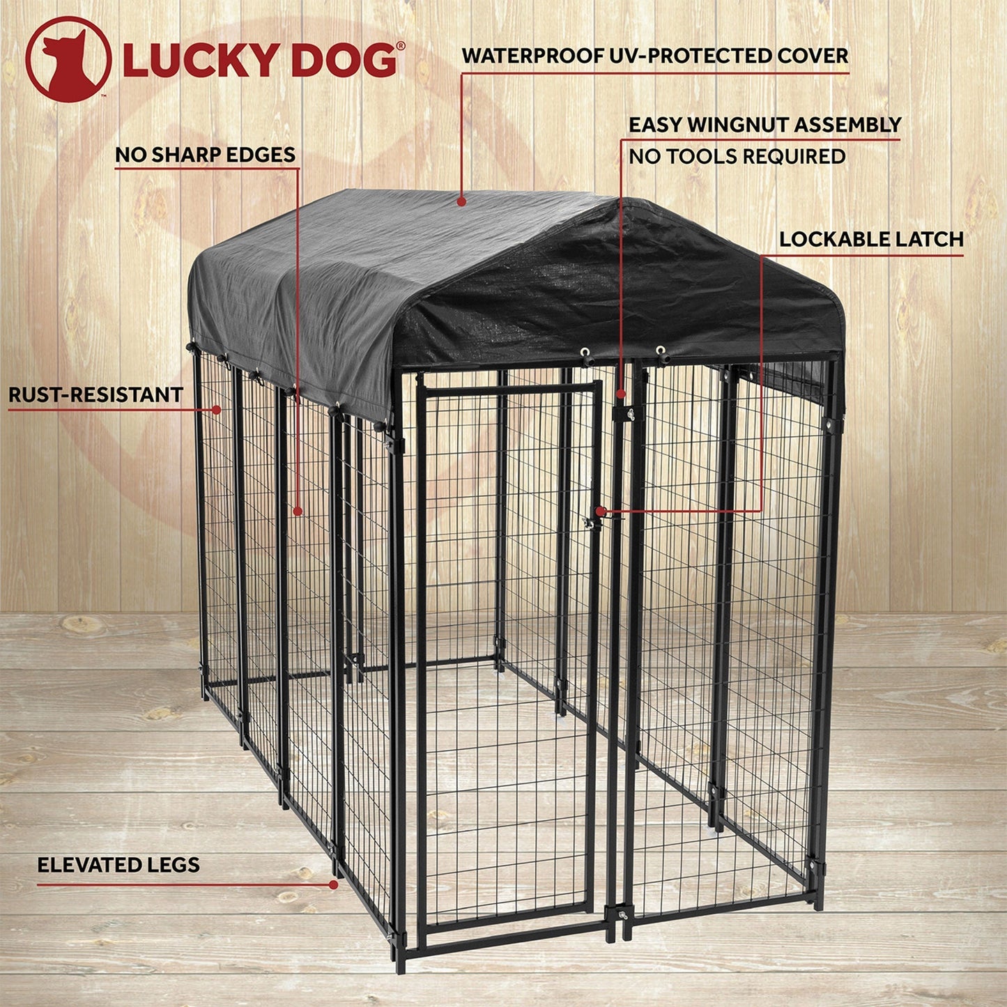 Lucky Dog Uptown Large Outdoor Covered Kennel Heavy Duty Dog Fence Pen (3 Pack) - 108456