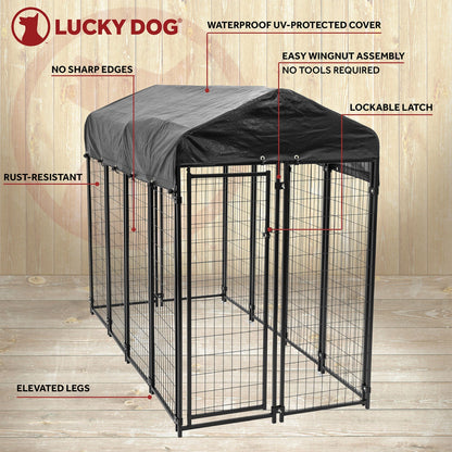 Lucky Dog Uptown Large Outdoor Covered Kennel Heavy Duty Dog Fence Pen (3 Pack) - 108456