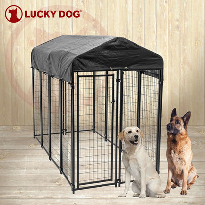 Lucky Dog Uptown Large Outdoor Covered Kennel Heavy Duty Dog Fence Pen (2 Pack) - 108451