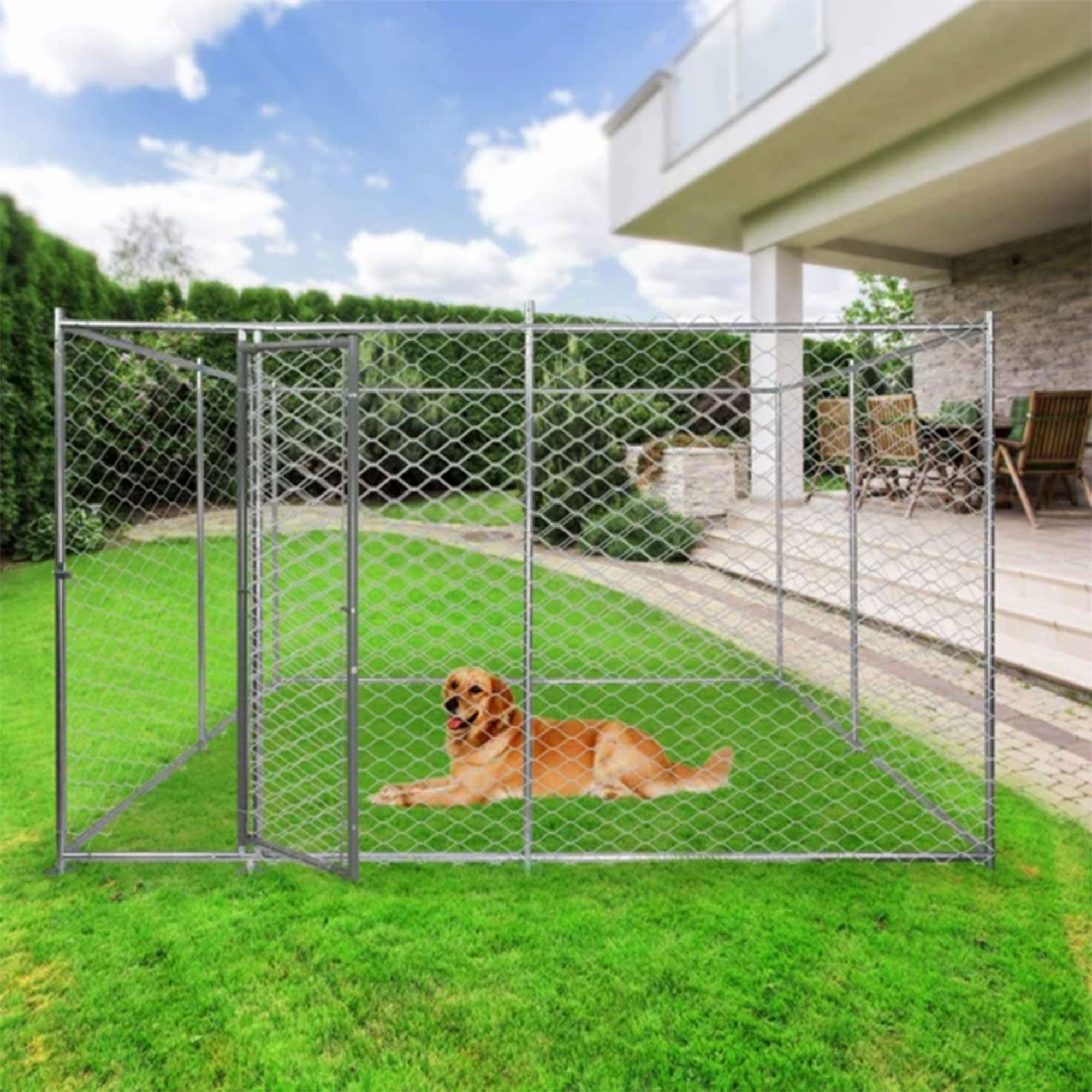 Lucky Dog Adjustable 10' x 10' x 6' Heavy Duty Chain Link Dog Kennel Enclosure - 90553