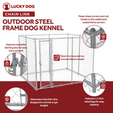 Lucky Dog Adjustable 10' x 10' x 6' Heavy Duty Chain Link Dog Kennel Enclosure - 90553