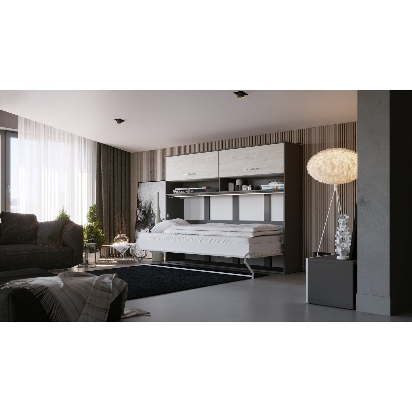 Maxima House Horizontal Murphy Bed Invento, European Full XL Size with cabinet, mattress included - IN140H-11W