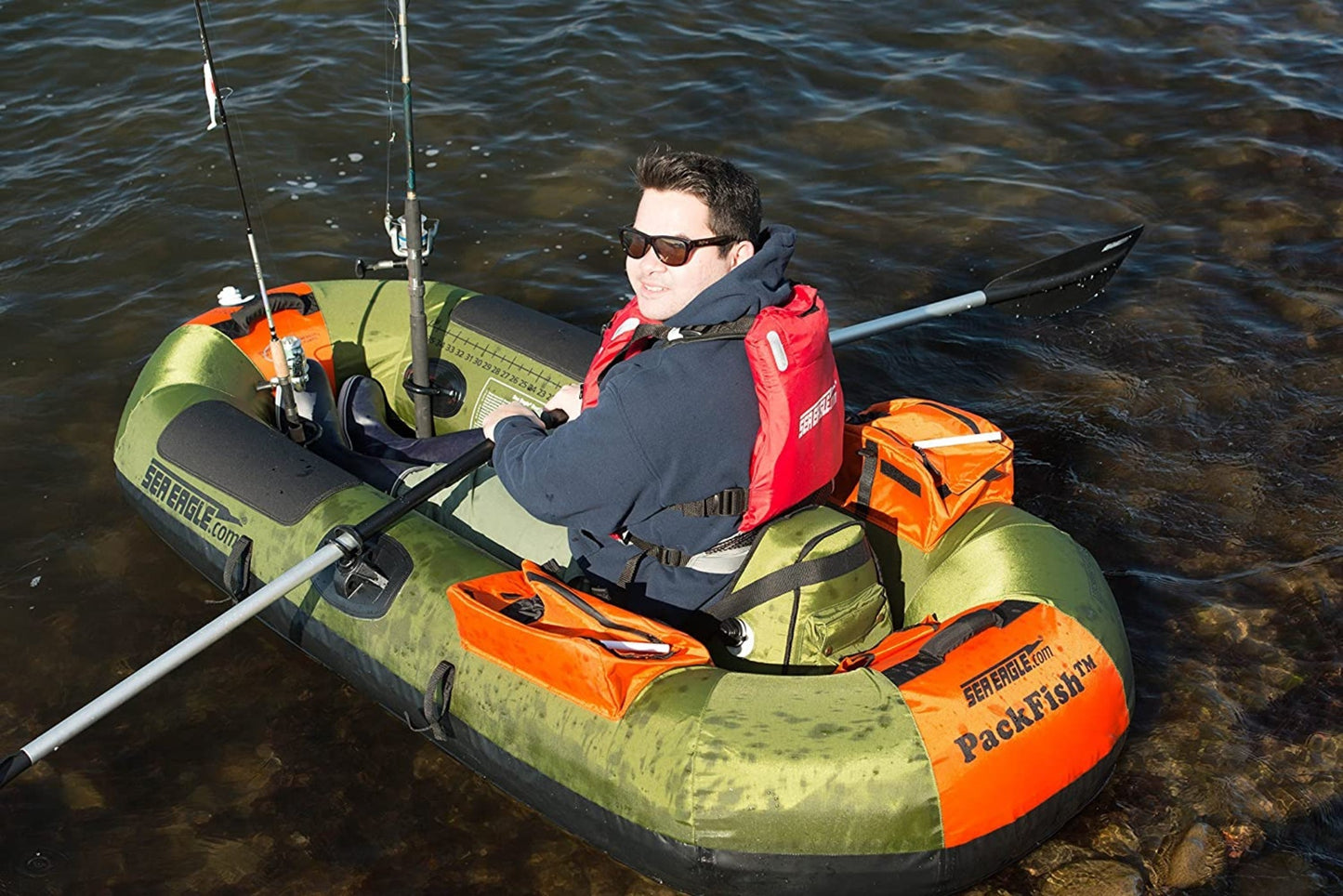 Sea Eagle PackFish 7 Inflatable Boat Pro Fishing Package Green Orange New - PF7K_P