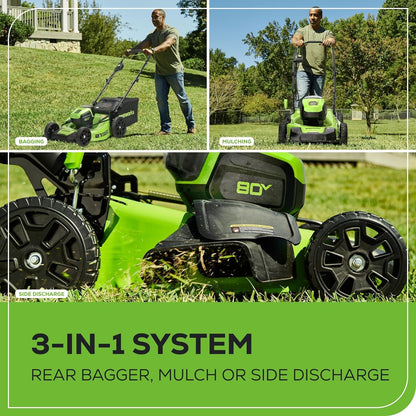 Greenworks 80V 21" Brushless 3-in-1 Push Lawn Mower w/ 4.0Ah Battery & Charger - 2501202