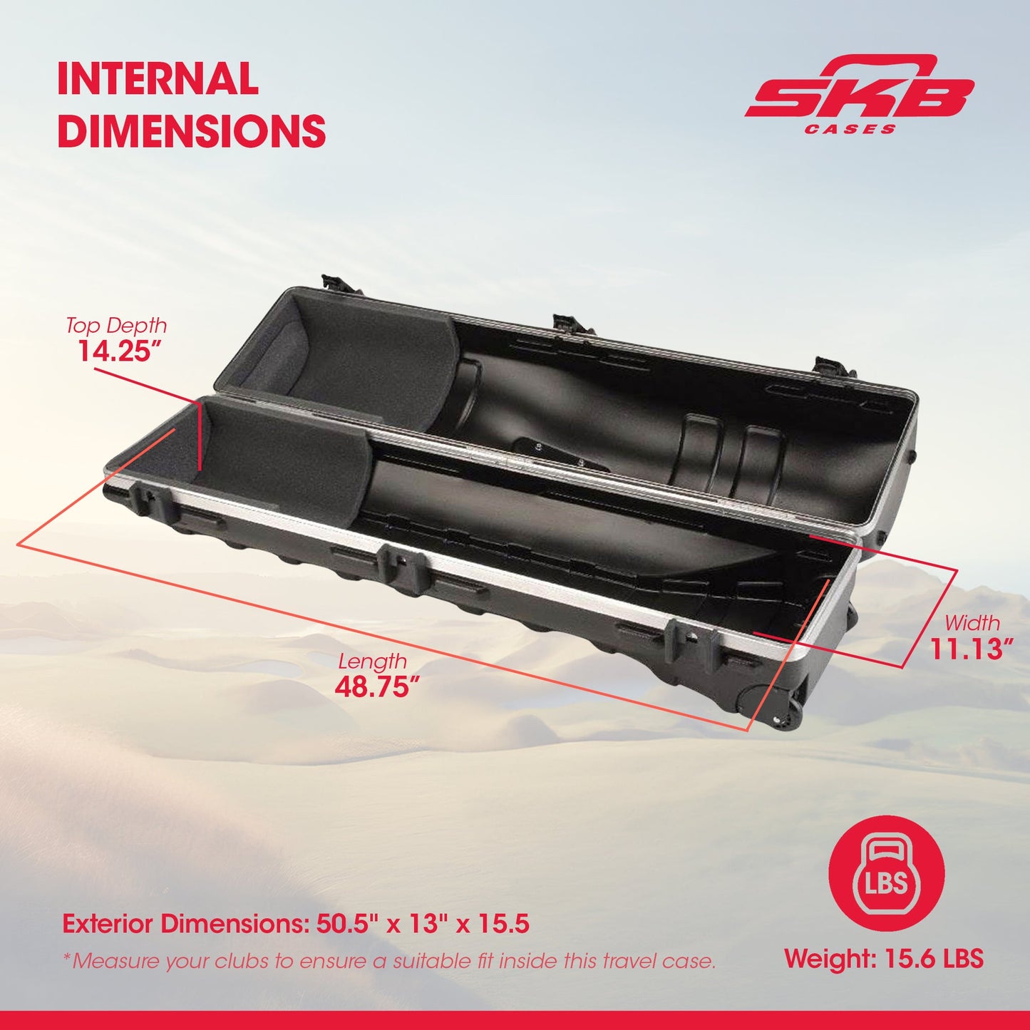 SKB Cases ATA Deluxe Standard Medium Hard Plastic Wheeled Golf Bag Travel Case - 93190