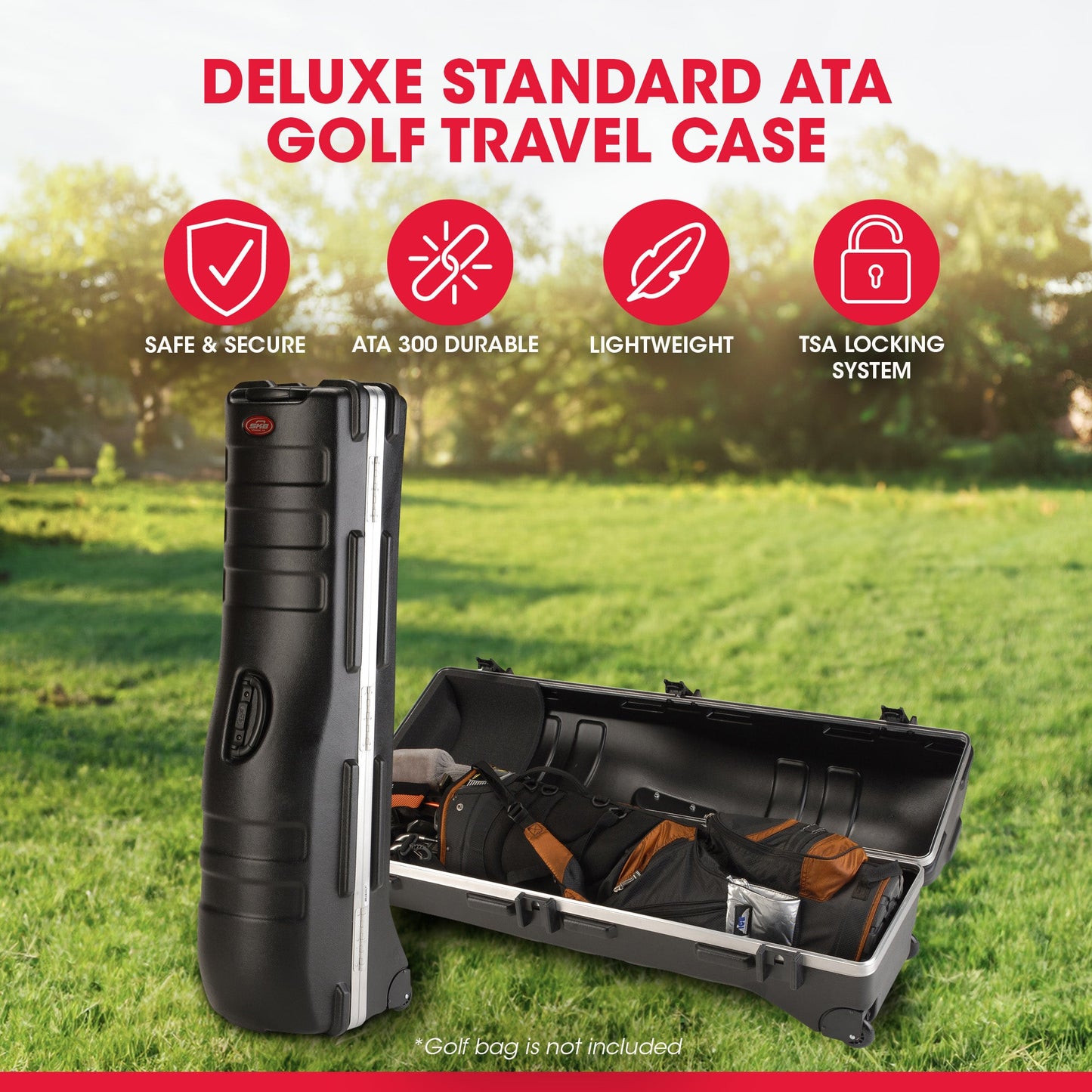 SKB Cases Deluxe ATA Hard Plastic Storage 2 Wheeled Cart Golf Bag Travel Case - 93193