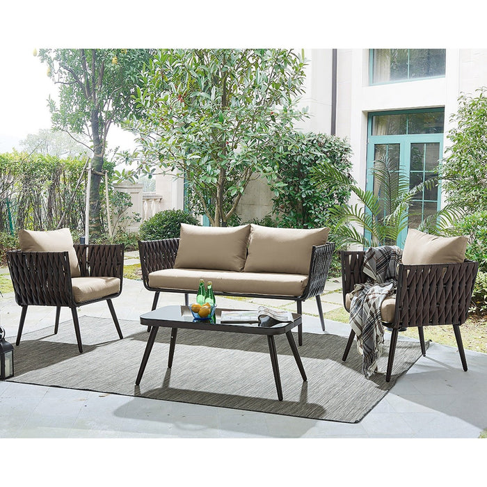 Barton 4 Piece Bistro Sofa Set w/Cushions Coffee Table Outdoor Patio Wicker 93507