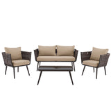 Barton 4 Piece Bistro Sofa Set w/Cushions Coffee Table Outdoor Patio Wicker 93507