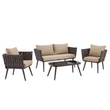 Barton 4 Piece Bistro Sofa Set w/Cushions Coffee Table Outdoor Patio Wicker 93507